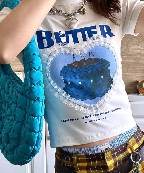 AsRiRe(アスリレイ)の「ハートケーキプリント×レース 半袖Tシャツ(Tシャツ/カットソー・レディース・ホワイト・M)」の2枚目の写真