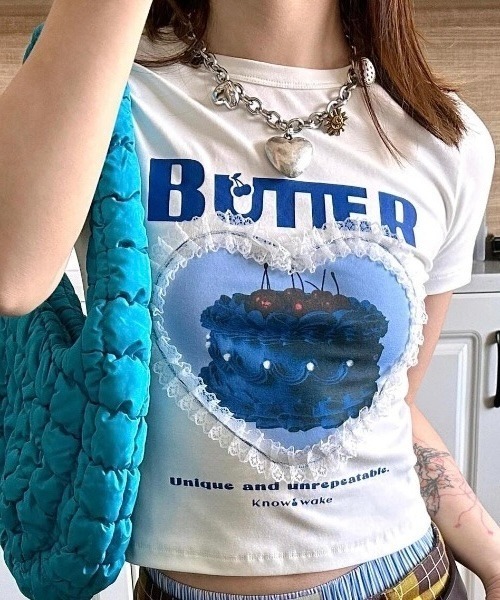 AsRiRe(アスリレイ)の「ハートケーキプリント×レース 半袖Tシャツ(Tシャツ/カットソー・レディース・ホワイト・M)」の4枚目の写真