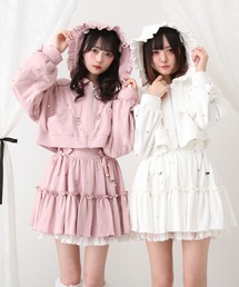 DearMyLove（ディアマイラブ）の「ハートドットビジューフリルショートパーカー（パーカー）」