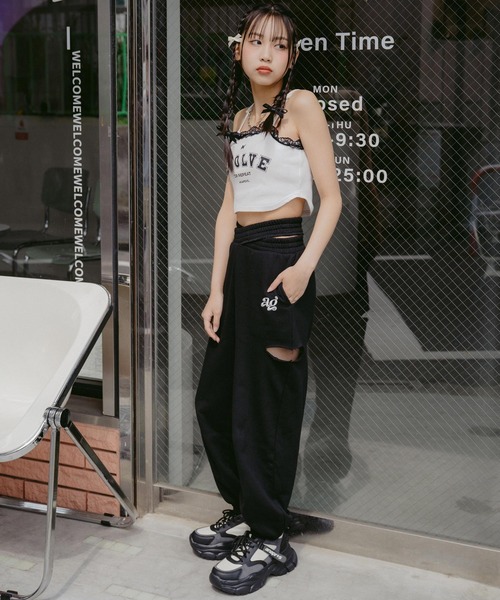 ANAP GｉRL（アナップガール）の「レース付 メッセージパッド入りキャミソール（キャミソール・キッズ・ブラック/オレンジ/オフホワイト・S/M/XS）」の5枚目の写真
