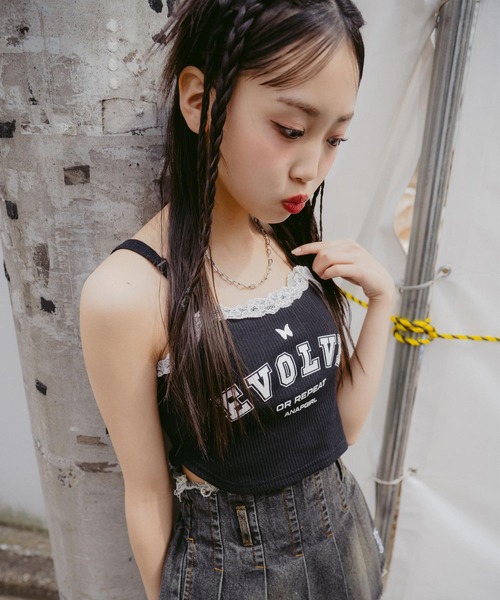 ANAP GｉRL（アナップガール）の「レース付 メッセージパッド入りキャミソール（キャミソール・キッズ・ブラック/オレンジ/オフホワイト・S/M/XS）」の8枚目の写真