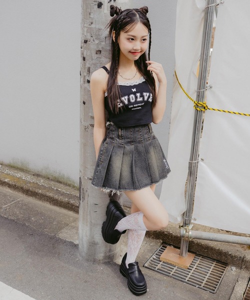 ANAP GｉRL（アナップガール）の「レース付 メッセージパッド入りキャミソール（キャミソール・キッズ・ブラック/オレンジ/オフホワイト・S/M/XS）」の9枚目の写真