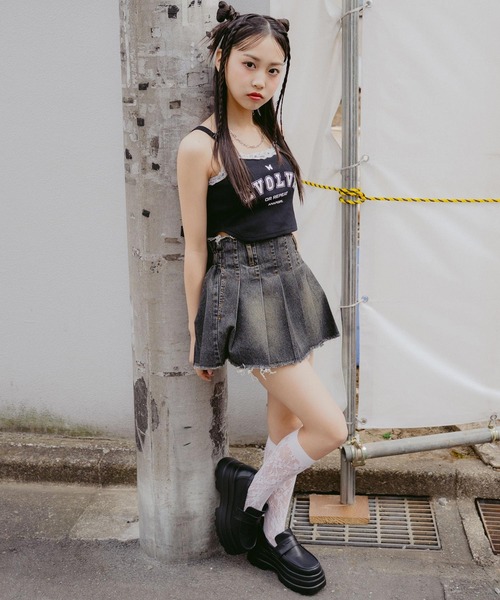 ANAP GｉRL（アナップガール）の「レース付 メッセージパッド入りキャミソール（キャミソール・キッズ・ブラック/オレンジ/オフホワイト・S/M/XS）」の10枚目の写真