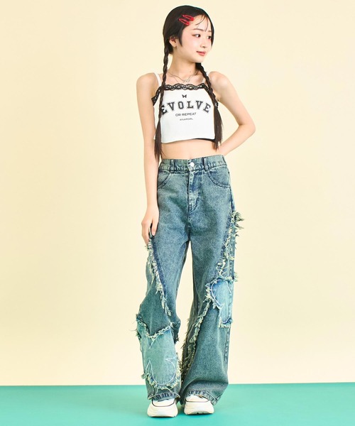 ANAP GｉRL（アナップガール）の「レース付 メッセージパッド入りキャミソール（キャミソール・キッズ・ブラック/オレンジ/オフホワイト・S/M/XS）」の22枚目の写真