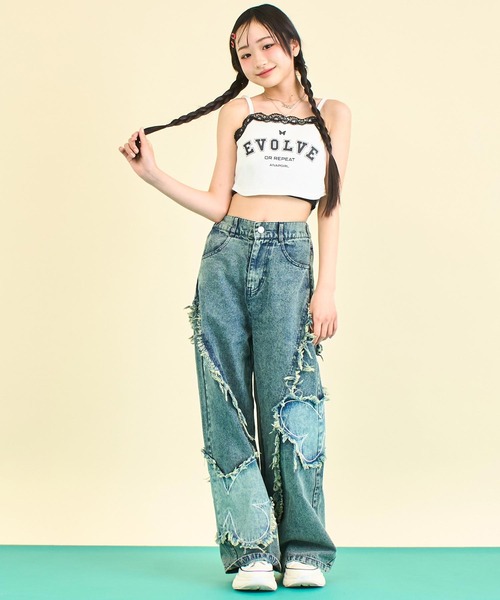 ANAP GｉRL（アナップガール）の「レース付 メッセージパッド入りキャミソール（キャミソール・キッズ・ブラック/オレンジ/オフホワイト・S/M/XS）」の21枚目の写真