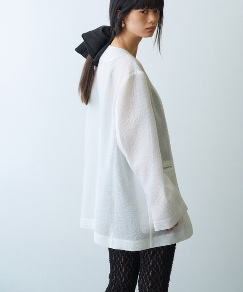 CODE A（コードエー）の「◆sheer jacquard jacket（テーラードジャケット・レディース・ブラック/ホワイト・00）」の4枚目の写真