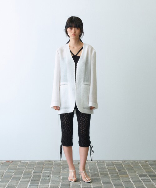 CODE A（コードエー）の「◆sheer jacquard jacket（テーラードジャケット・レディース・ブラック/ホワイト・00）」の6枚目の写真