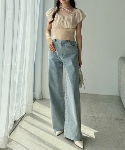 one after another NICE CLAUP（ワンアフターアナザーナイスクラップ）の「ワイドデニムパンツ（デニムパンツ・レディース・ライトグレー/ブルー/ライトブルー・SMALL/MEDIUM）」の5枚目の写真