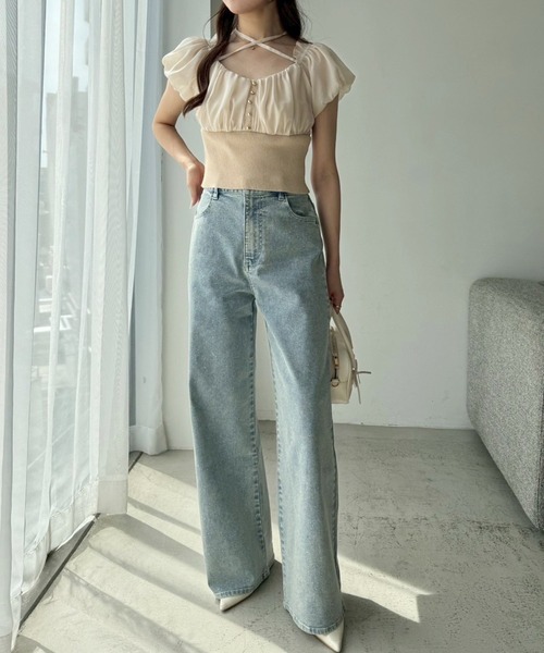 one after another NICE CLAUP（ワンアフターアナザーナイスクラップ）の「ワイドデニムパンツ（デニムパンツ・レディース・ライトグレー/ブルー/ライトブルー・SMALL/MEDIUM）」の6枚目の写真