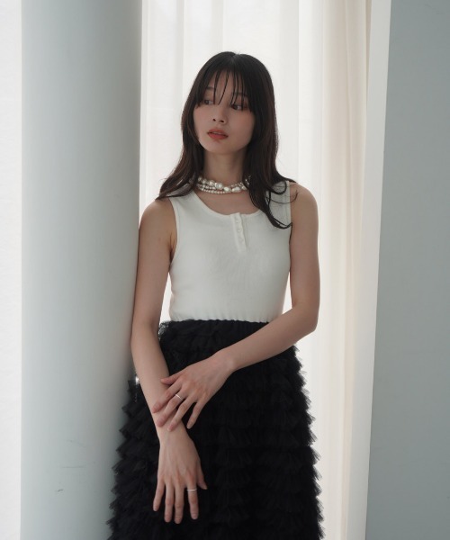 カットドッキングフリルチュールワンピ(S WHITE): ONEPIECE