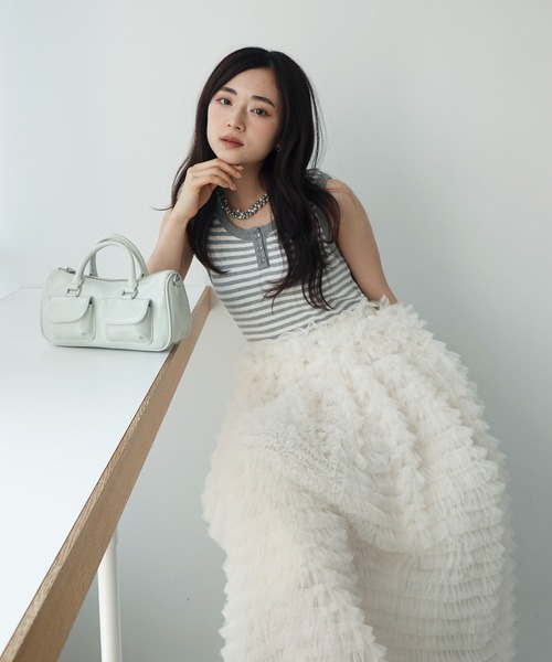 【新品タグ付】エイミーイストワール カットドッキングフリルチュールワンピ カットドッキングフリルチュールワンピ(S WHITE): ONEPIECE