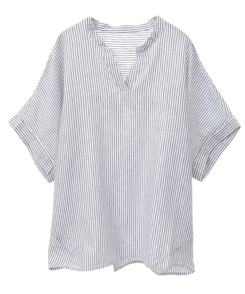SOFFITTO(ソフィット)の「やわさらリネンバンドカラーシャツ(取り扱い店舗限定)(シャツ/ブラウス・レディース・ベージュ/ネイビー/その他1/その他2/セージグリーン/オフホワイト・FREE)」の6枚目の写真