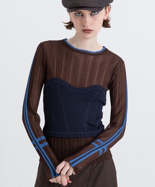 AULA AILA（アウラアイラ）の「ベアトップシアーリブニット（Tシャツ/カットソー・レディース・ブラック/オフホワイト/グレー/ブラウン・0）」の4枚目の写真