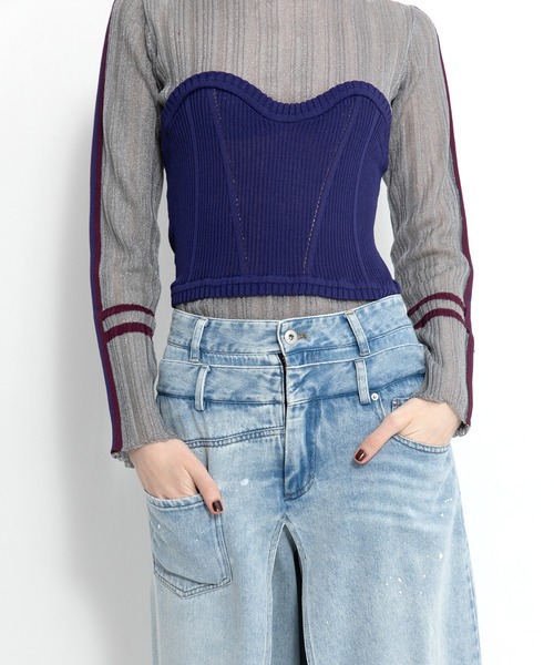 ベアトップシアーリブニット（Tシャツ/カットソー）｜AULA AILA