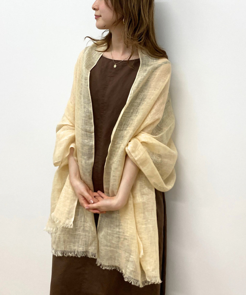 Rouge vif（ルージュヴィフ）の「【The Bagmati/ザ バグマティ】リネンストール（ストール/ショール・レディース・ライトベージュ/チャコールグレー・フリー）」の5枚目の写真