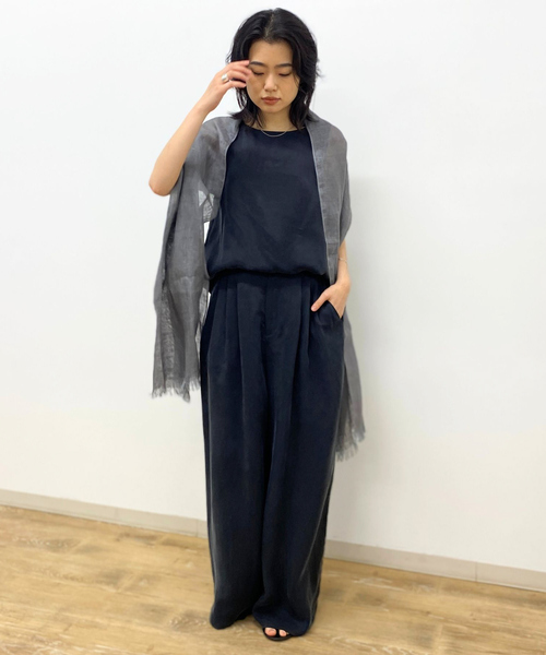 Rouge vif（ルージュヴィフ）の「【The Bagmati/ザ バグマティ】リネンストール（ストール/ショール・レディース・ライトベージュ/チャコールグレー・フリー）」の12枚目の写真