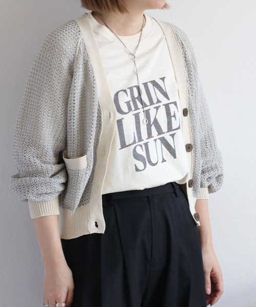 cepo（セポ）の「透かし編みミックスカラーVネックカーディガン（カーディガン/ボレロ・レディース・イエロー/ブラウン/オフホワイト・M）」の4枚目の写真