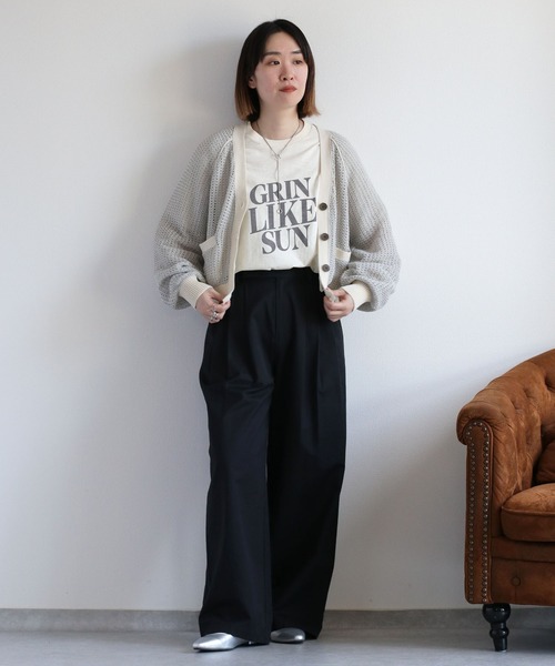 cepo（セポ）の「透かし編みミックスカラーVネックカーディガン（カーディガン/ボレロ・レディース・イエロー/ブラウン/オフホワイト・M）」の9枚目の写真