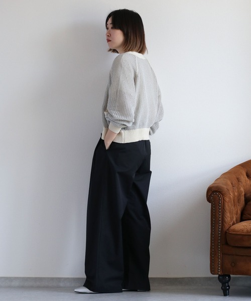 cepo（セポ）の「透かし編みミックスカラーVネックカーディガン（カーディガン/ボレロ・レディース・イエロー/ブラウン/オフホワイト・M）」の8枚目の写真