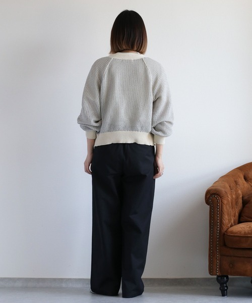 cepo（セポ）の「透かし編みミックスカラーVネックカーディガン（カーディガン/ボレロ・レディース・イエロー/ブラウン/オフホワイト・M）」の7枚目の写真