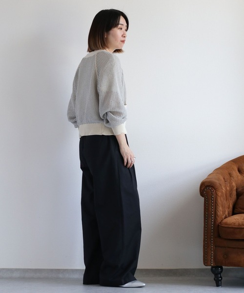 cepo（セポ）の「透かし編みミックスカラーVネックカーディガン（カーディガン/ボレロ・レディース・イエロー/ブラウン/オフホワイト・M）」の6枚目の写真