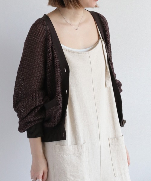 cepo（セポ）の「透かし編みミックスカラーVネックカーディガン（カーディガン/ボレロ・レディース・イエロー/ブラウン/オフホワイト・M）」の16枚目の写真