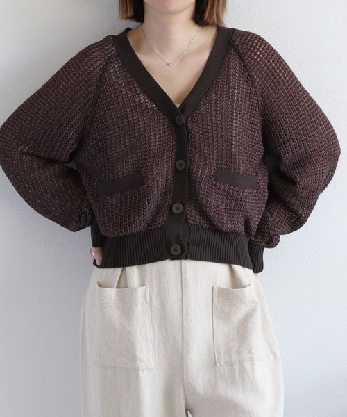 cepo（セポ）の「透かし編みミックスカラーVネックカーディガン（カーディガン/ボレロ・レディース・イエロー/ブラウン/オフホワイト・M）」の14枚目の写真