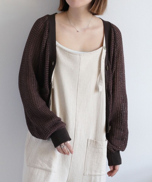 cepo（セポ）の「透かし編みミックスカラーVネックカーディガン（カーディガン/ボレロ・レディース・イエロー/ブラウン/オフホワイト・M）」の15枚目の写真