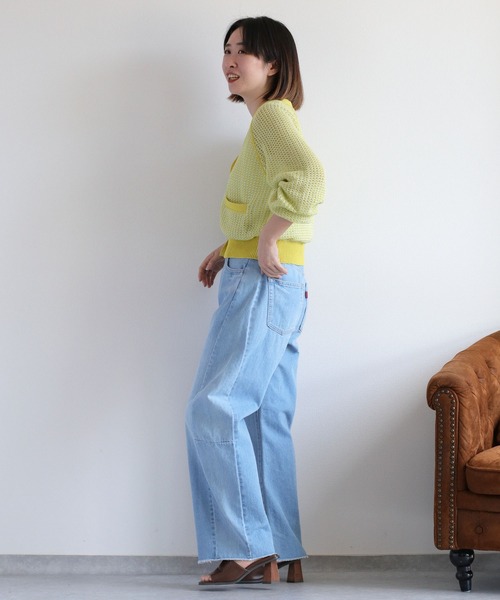 cepo（セポ）の「透かし編みミックスカラーVネックカーディガン（カーディガン/ボレロ・レディース・イエロー/ブラウン/オフホワイト・M）」の12枚目の写真