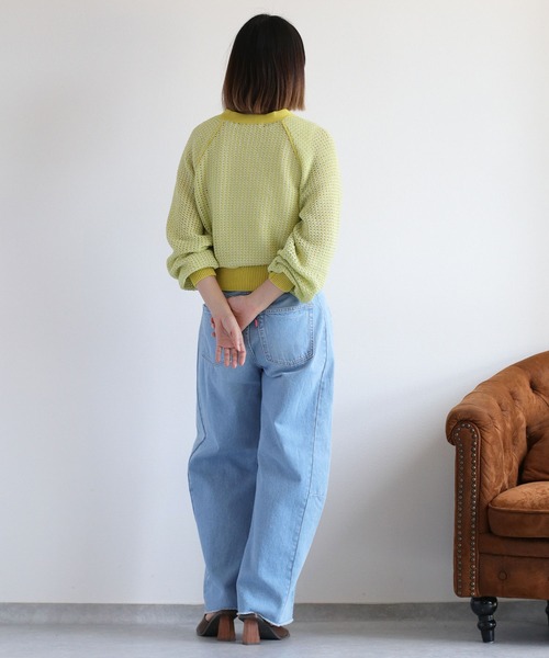 cepo（セポ）の「透かし編みミックスカラーVネックカーディガン（カーディガン/ボレロ・レディース・イエロー/ブラウン/オフホワイト・M）」の11枚目の写真