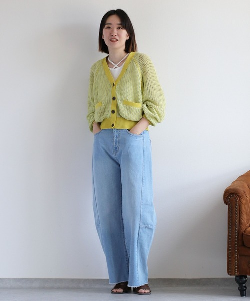 cepo（セポ）の「透かし編みミックスカラーVネックカーディガン（カーディガン/ボレロ・レディース・イエロー/ブラウン/オフホワイト・M）」の13枚目の写真