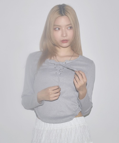 MSGirl(エムエスジーガール)の「レースアップサマーカットソー(Tシャツ/カットソー・レディース・ホワイト/グレー/ブラック・S/M/L)」の3枚目の写真
