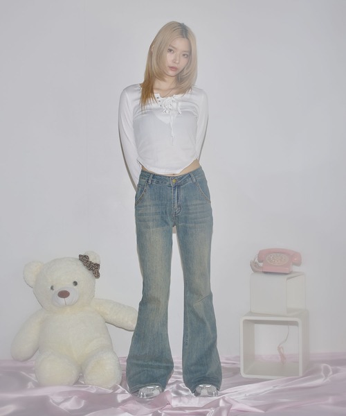MSGirl(エムエスジーガール)の「レースアップサマーカットソー(Tシャツ/カットソー・レディース・ホワイト/グレー/ブラック・S/M/L)」の7枚目の写真