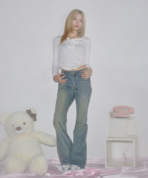 MSGirl(エムエスジーガール)の「レースアップサマーカットソー(Tシャツ/カットソー・レディース・ホワイト/グレー/ブラック・S/M/L)」の9枚目の写真