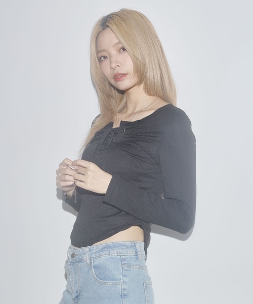 MSGirl(エムエスジーガール)の「レースアップサマーカットソー(Tシャツ/カットソー・レディース・ホワイト/グレー/ブラック・S/M/L)」の10枚目の写真