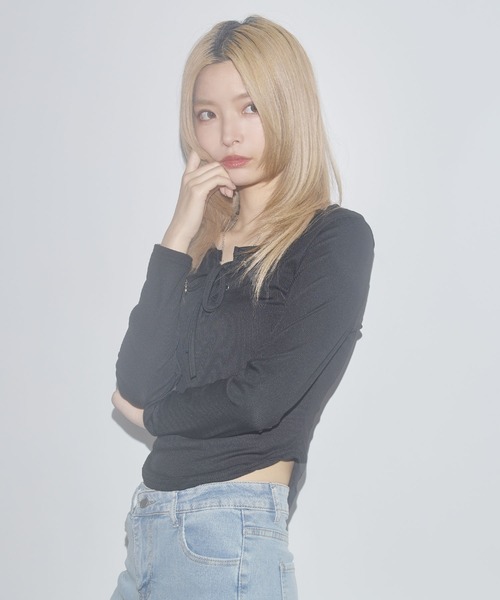 MSGirl(エムエスジーガール)の「レースアップサマーカットソー(Tシャツ/カットソー・レディース・ホワイト/グレー/ブラック・S/M/L)」の12枚目の写真