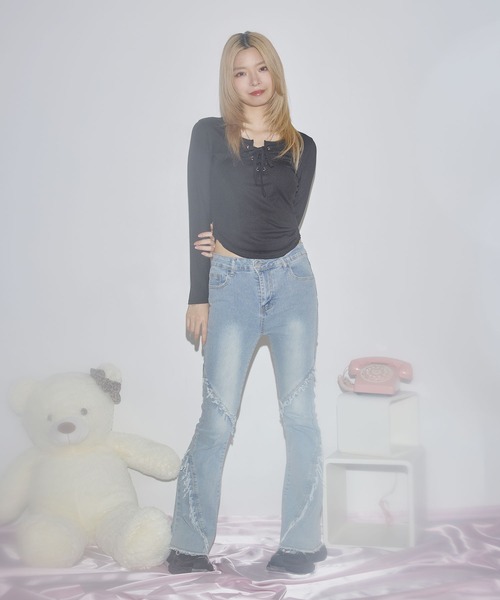 MSGirl(エムエスジーガール)の「レースアップサマーカットソー(Tシャツ/カットソー・レディース・ホワイト/グレー/ブラック・S/M/L)」の14枚目の写真