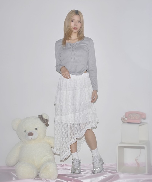MSGirl(エムエスジーガール)の「レースアップサマーカットソー(Tシャツ/カットソー・レディース・ホワイト/グレー/ブラック・S/M/L)」の21枚目の写真