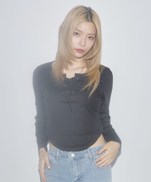 MSGirl(エムエスジーガール)の「レースアップサマーカットソー(Tシャツ/カットソー・レディース・ホワイト/グレー/ブラック・S/M/L)」の11枚目の写真