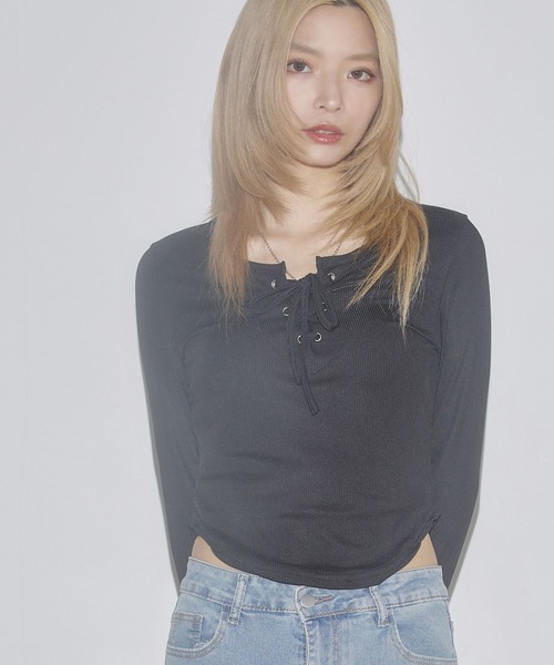 MSGirl(エムエスジーガール)の「レースアップサマーカットソー(Tシャツ/カットソー・レディース・ホワイト/グレー/ブラック・S/M/L)」の13枚目の写真