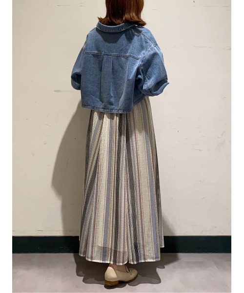エルフモールうさとの服ストール ベージュと青のストライプ（スカートも可能） うさとの服ストール でかける ベージュと青のストライプ