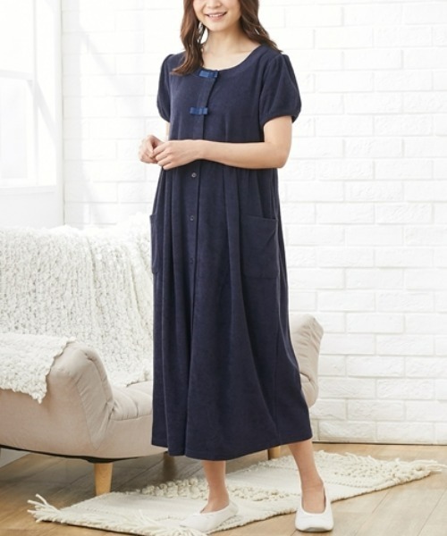 [マタニティ]  産前産後兼用パジャマ 前あきワンピースタイプ MFY125 マタニティウエア・授乳服】パイル前開き半袖ワンピースパジャマ