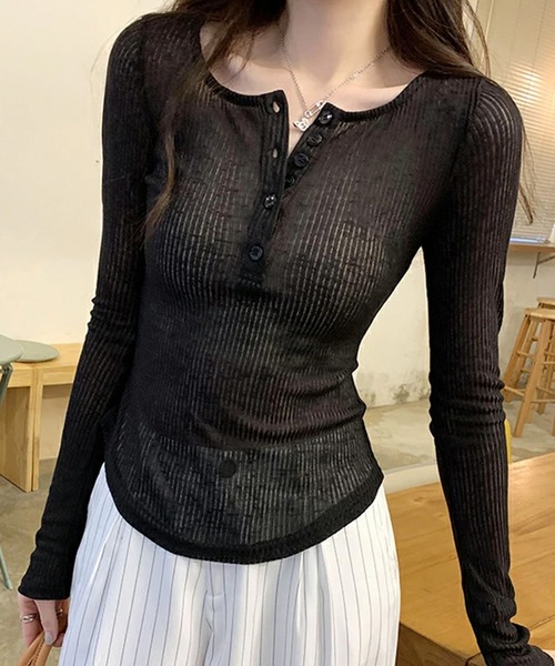 by LEGNA(バイレグナ)の「リブシアーヘンリーネックトップス(Tシャツ/カットソー・レディース・ブラック/ホワイト/ダークグレー・MEDIUM/LARGE)」の1枚目の写真