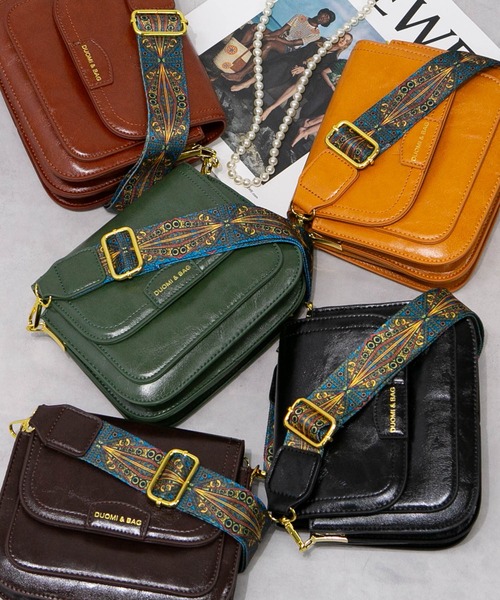 セール】柄ベルト付 フラップショルダーバッグ（ショルダーバッグ