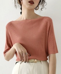 Jayro（ジャイロ）の「5分袖ボートネックリブ編みニットプルオーバー（ニット/セーター）」