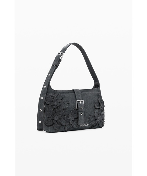 Desigual(デシグアル)の「フラワーアップリケスタッズショルダーバッグ(ボディバッグ/ウエストポーチ・レディース・ブラック・FREE)」の1枚目の写真