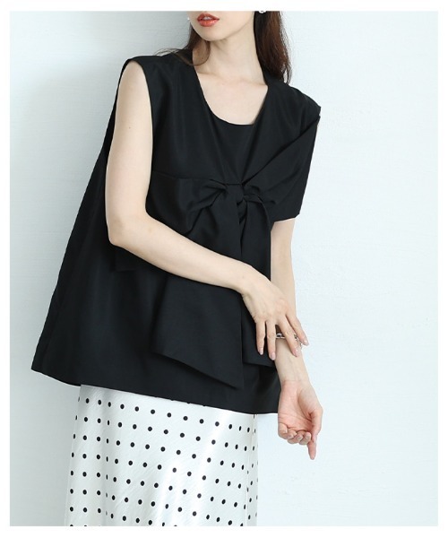 Sawa a la mode(サワアラモード)の「BIGリボンノースリーブトップス(シャツ/ブラウス・レディース・ブラック/ホワイト・FREE)」の5枚目の写真
