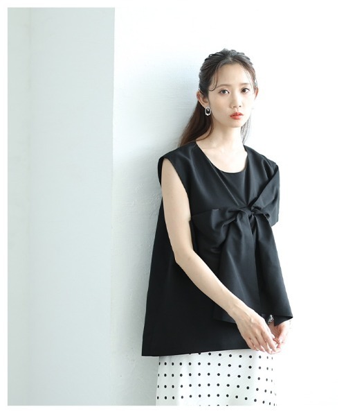 Sawa a la mode(サワアラモード)の「BIGリボンノースリーブトップス(シャツ/ブラウス・レディース・ブラック/ホワイト・FREE)」の9枚目の写真