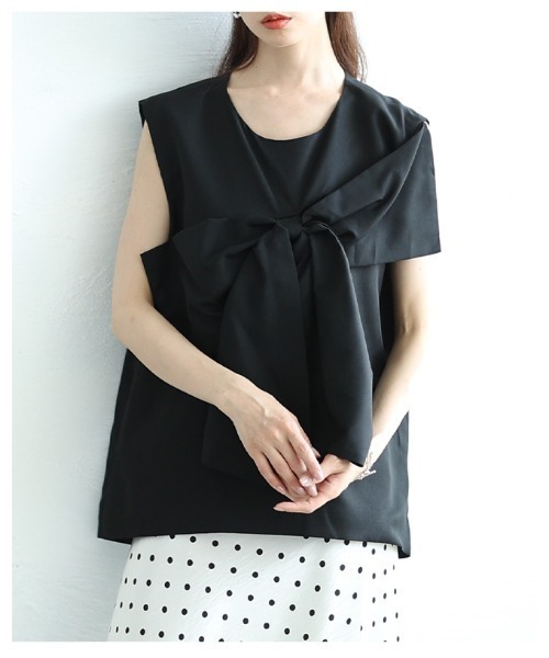 Sawa a la mode(サワアラモード)の「BIGリボンノースリーブトップス(シャツ/ブラウス・レディース・ブラック/ホワイト・FREE)」の12枚目の写真