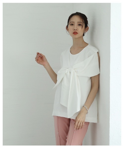 Sawa a la mode(サワアラモード)の「BIGリボンノースリーブトップス(シャツ/ブラウス・レディース・ブラック/ホワイト・FREE)」の16枚目の写真